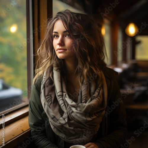 Wallpaper Mural curvy girl with a blanket in autumn in a comfortable cottage Torontodigital.ca