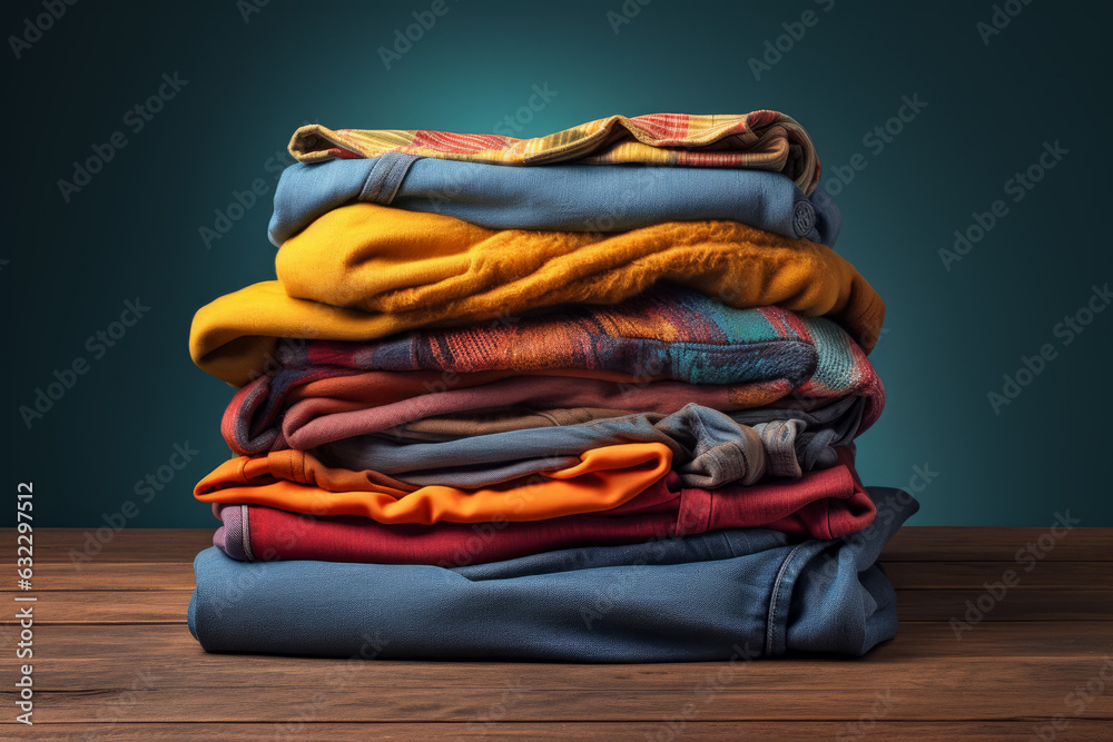 Stack of clothing jeans and sweaters