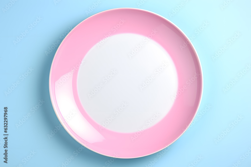 3d illustration mock up of empty white and pink plate 3d illustration mock up of empty white and pink plate