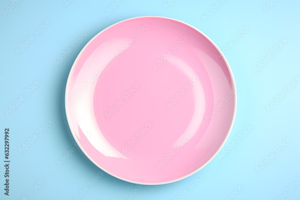 3d illustration mock up of empty white and pink plate 