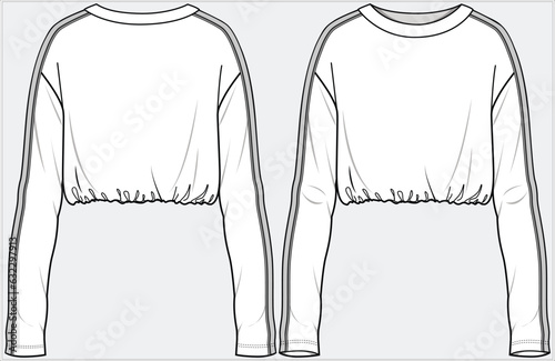 CREW NECK LONG SLEEVES LOOSE ELASTICATED WAIST CROP TOP DESIGN FOR WOMEN AND TEEN GIRLS IN EDITABLE FILE