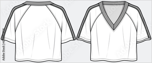 RAGLAN SLEEVES TAPING DETAIL V NECK CROP TOP ATHLEISURE PERFORMANCE KNIT TOP DESIGN FOR WOMEN AND GIRLS IN VECTOR FILE