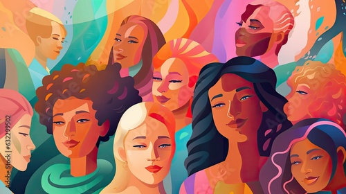 Colorful illustration of diversity, inclusion, equality, and representation of multicultural, multiracial society, banner ai generative