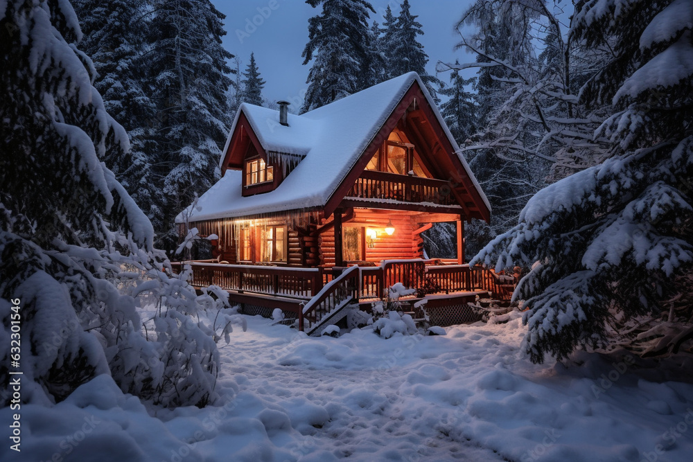 Hütte in Winterlandschaft