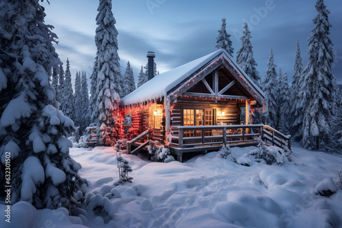 Hütte in Winterlandschaft
