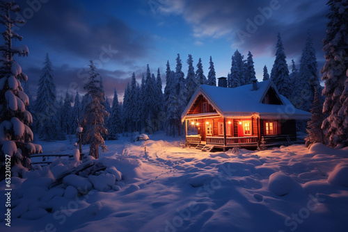 Photographie Hütte in Winterlandschaft