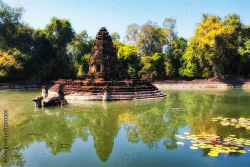 Jayatataka monument, originally a Hindu royal temple now infused with Buddhist symbols, located on an island in the heart of baray, reflecting the sacred Himalayan lake Anavatapta. photo