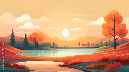Autumn landscape flat design background © Oksana