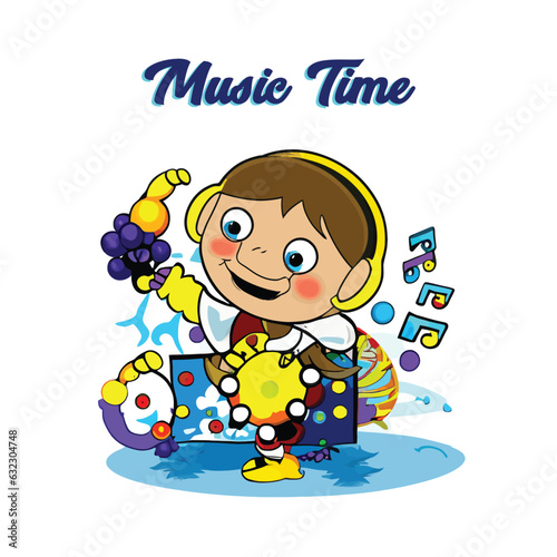 Baby Cartoon Orchestra Play Various Music. Cartoon Baby with Violin and Guitar. Funny Entertainment Party. Baby cartoon Instrument Acoustic Performance Flat Cartoon Vector Illustration