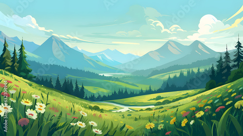 Green mountains landscape flat design background