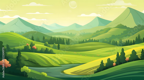 Green mountains landscape flat design background