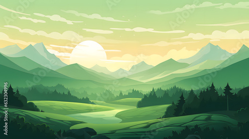 Green mountains landscape flat design background