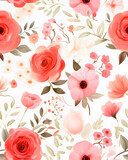 Pink roses bloom watercolor  seamless pattern