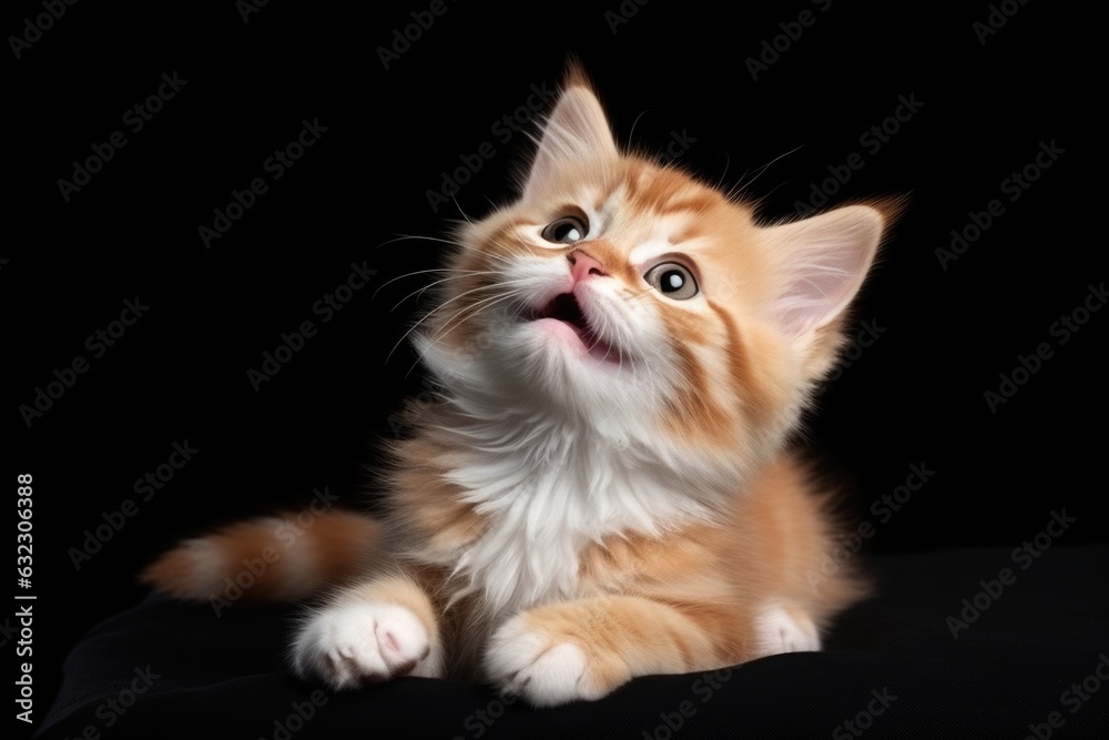 Kitten on black background with copy space. AI Generated Kitten on black background with copy space. AI Generated