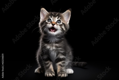 Kitten on black background with copy space. AI Generated