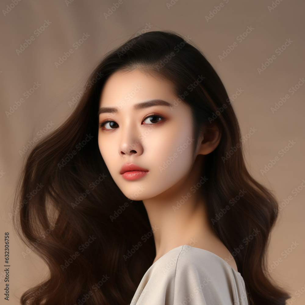 young asian beauty woman model long hair with korean makeup style face ...