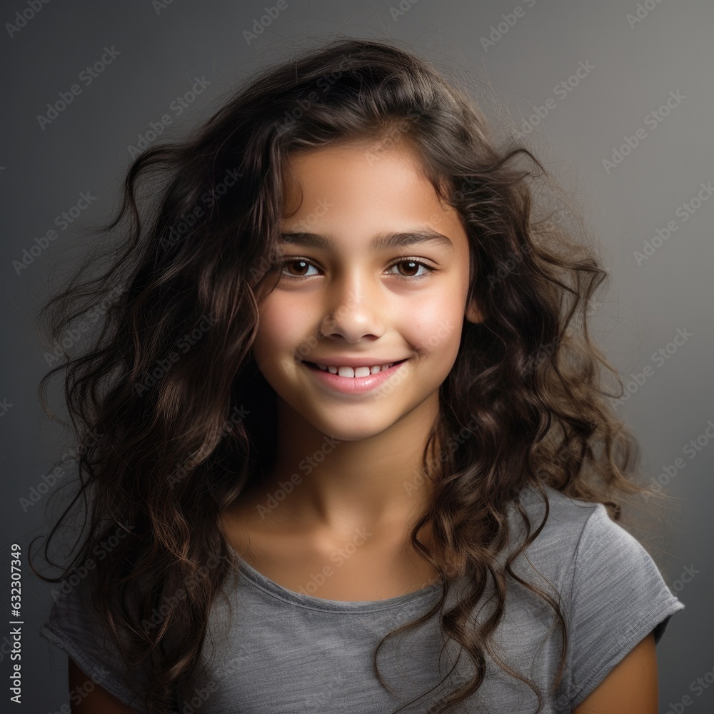 Fototapeta premium Portrait of a Young Hispanic Girl Headshot on a Grey Background 