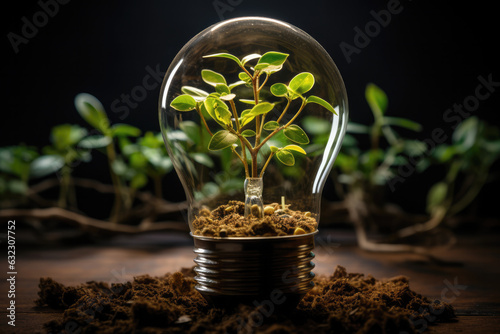 Plant sprouting and growing inside a light bulb