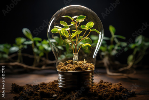 Plant sprouting and growing inside a light bulb photo