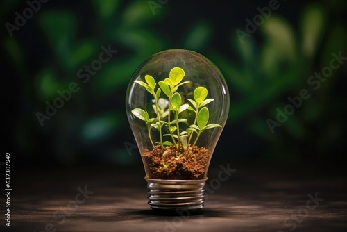 Plant sprouting and growing inside a light bulb