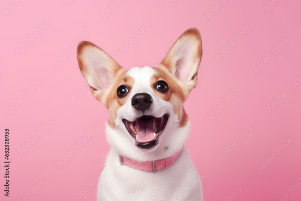 cute dog on pink background, AI Generated