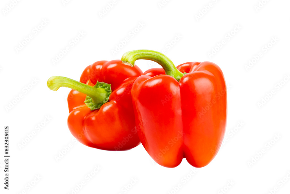 PAPRIKA.Fresh whole red bell pepper isolated on white background. Bulgarian salad pepper .Fresh vegetables. Harvest. Vegan. close up