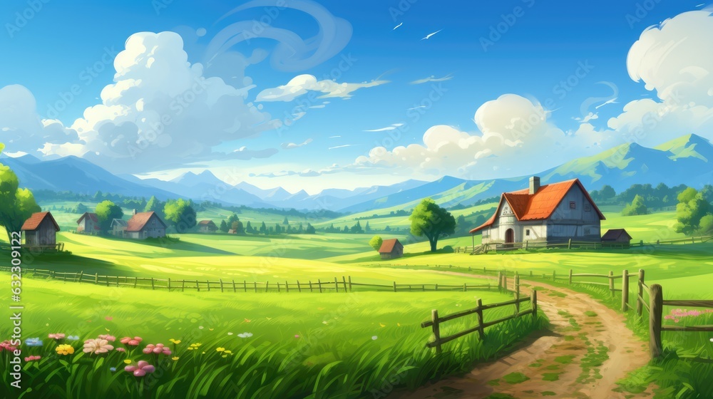 Farm background with barn and field Farm background with barn and field