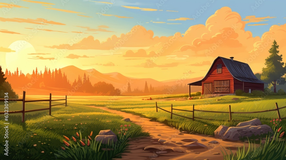 Farm background with barn and field