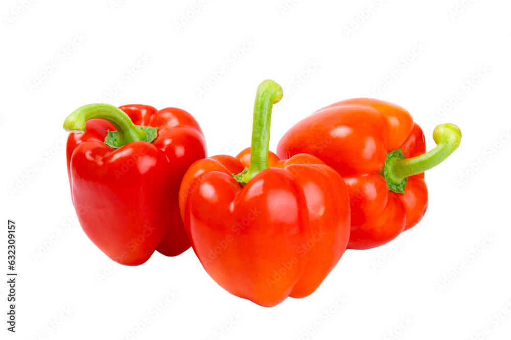 PAPRIKA.Fresh whole red bell pepper isolated on white background. Bulgarian salad pepper .Fresh vegetables. Harvest. Vegan. close up