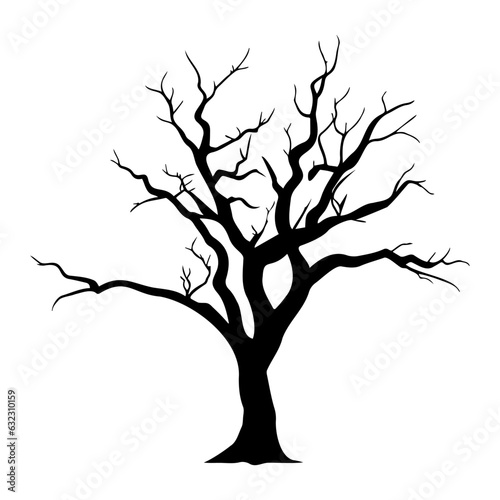Bare tree silhouette without leaves. Vector illustration