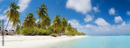 Palm Trees on the Beach in the Maldives Tropical Island Banner. Generative ai
