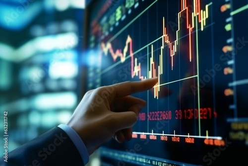 businessman hand pointing on stock market chart on screen. generative AI
