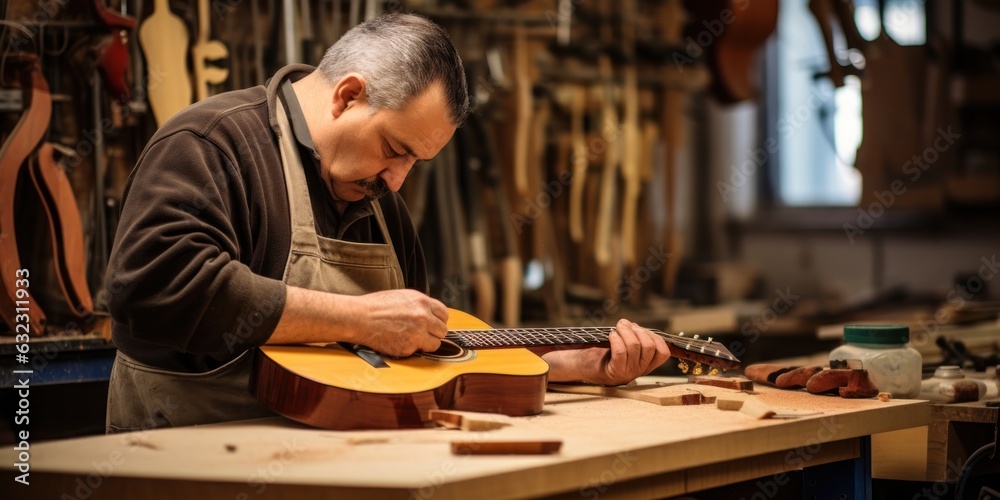 illustration of guitar maker, generative AI illustration of guitar maker, generative AI
