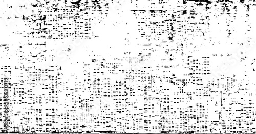 Monochrome texture composed of irregular graphic elements. Distressed uneven grunge background. Abstract vector illustration. Overlay for interesting effect and depth. Isolated on white background.