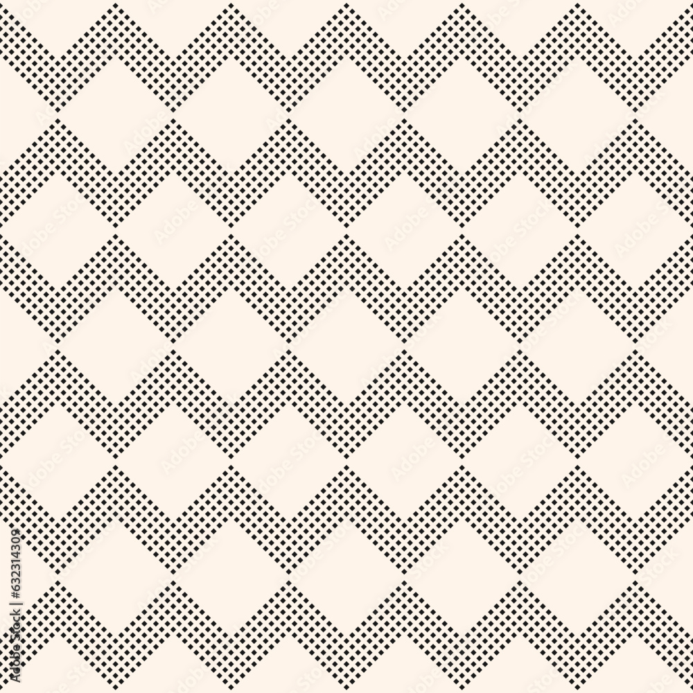 Zigzag lines seamless pattern. Vector geometric chevron texture. Simple monochrome stripes made from small dots, squares. Black and white abstract striped zig zag background. Modern minimal geo design Zigzag lines seamless pattern. Vector geometric chevron texture. Simple monochrome stripes made from small dots, squares. Black and white abstract striped zig zag background. Modern minimal geo design