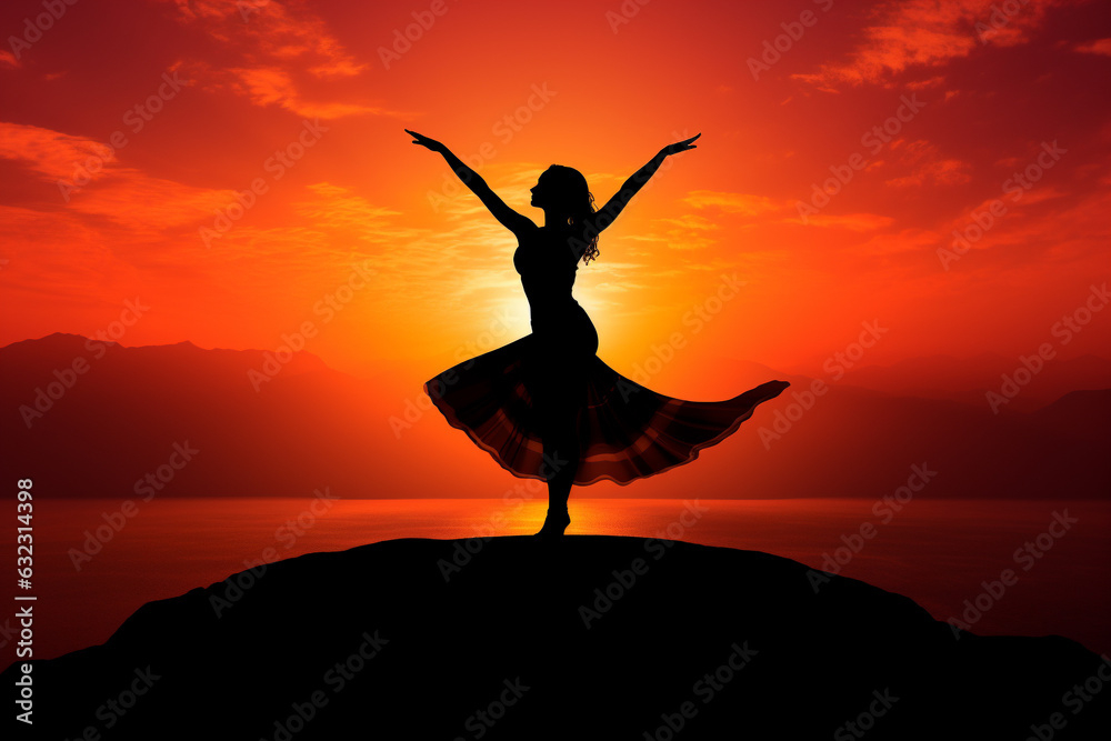 High Contrast Fitness: Woman Doing Yoga at Sunrise. Generative AI