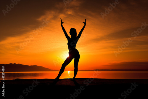High Contrast Fitness  Woman Doing Yoga at Sunrise. Generative AI