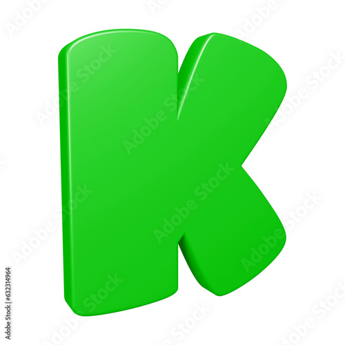 3D alphabet letter k in green color for education and text concept