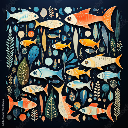 Set of abstract Ocean animal life stickers. © Татьяна Креминская