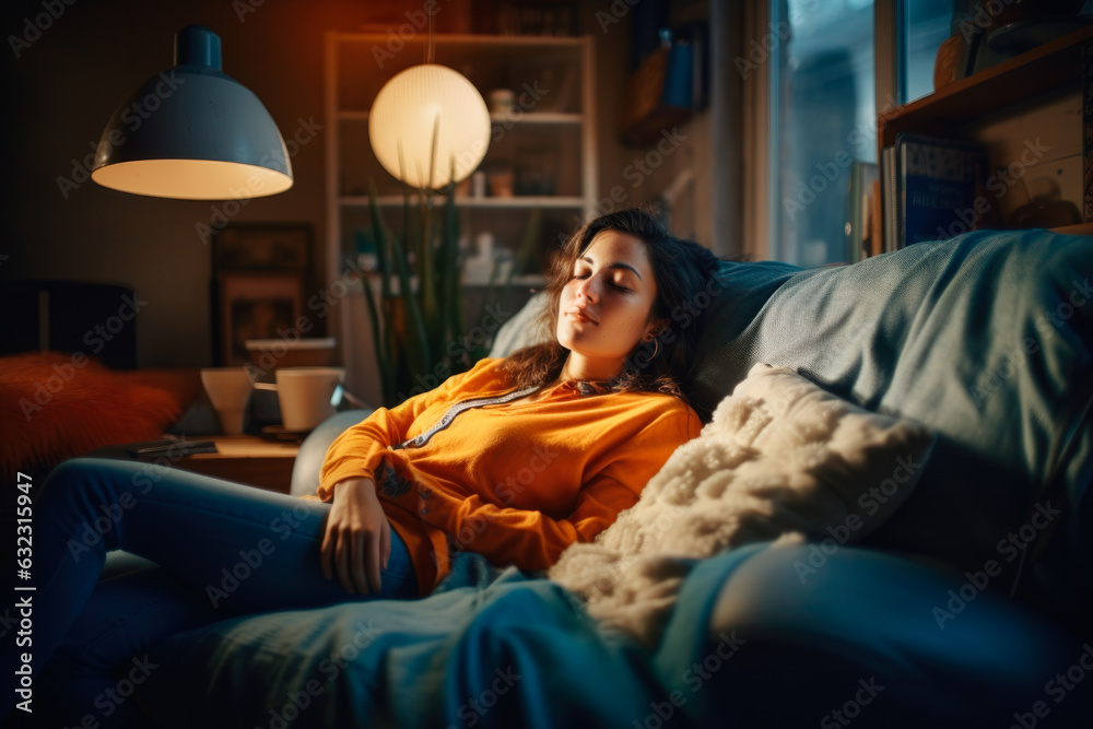 Woman relaxed in his home with quality and diffuse light