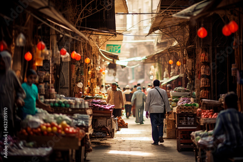 Arabic bazaar shopping in an outdoor market. Crowded © Jezper