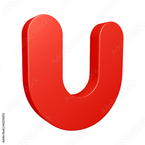 3D alphabet letter u in red color for education and text concept