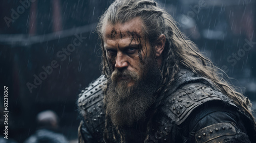Viking warrior portrait, strong scandinavian berserker photo