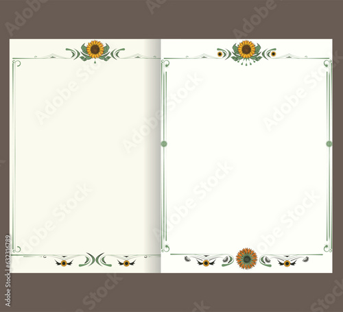 Calligraphic sunflower frame letter, page decoration. border and frame of decorative vertical element