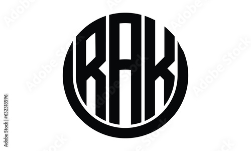 RAK shield in circle logo design vector template. lettermrk, wordmark, monogram symbol on white background.	