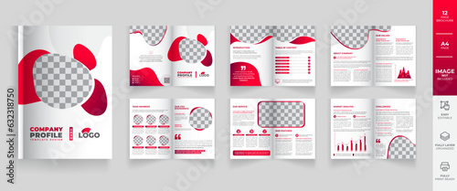 Company profile brochure template layout, red minimal company profile template layout, 12 pages brochure, project proposal layout