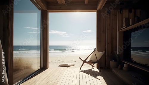 Blick aus dem Strandhaus auf das Meer  KI- AI-generiert 