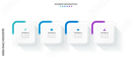 Timeline infographic with infochart. Modern presentation template with 4 spets for business process. Website template on white background for concept modern design. Horizontal layout.