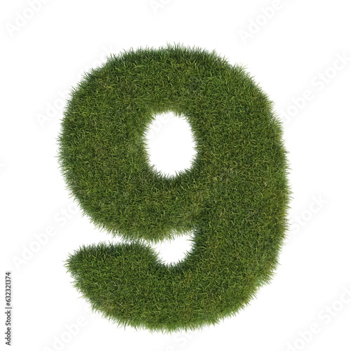 font art 3d rendering, artistic font covered with grass, alphabet numbers with transparent background