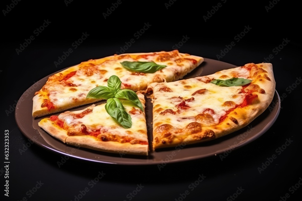 Pizza four cheeses with basil. Pizza four cheeses with basil.